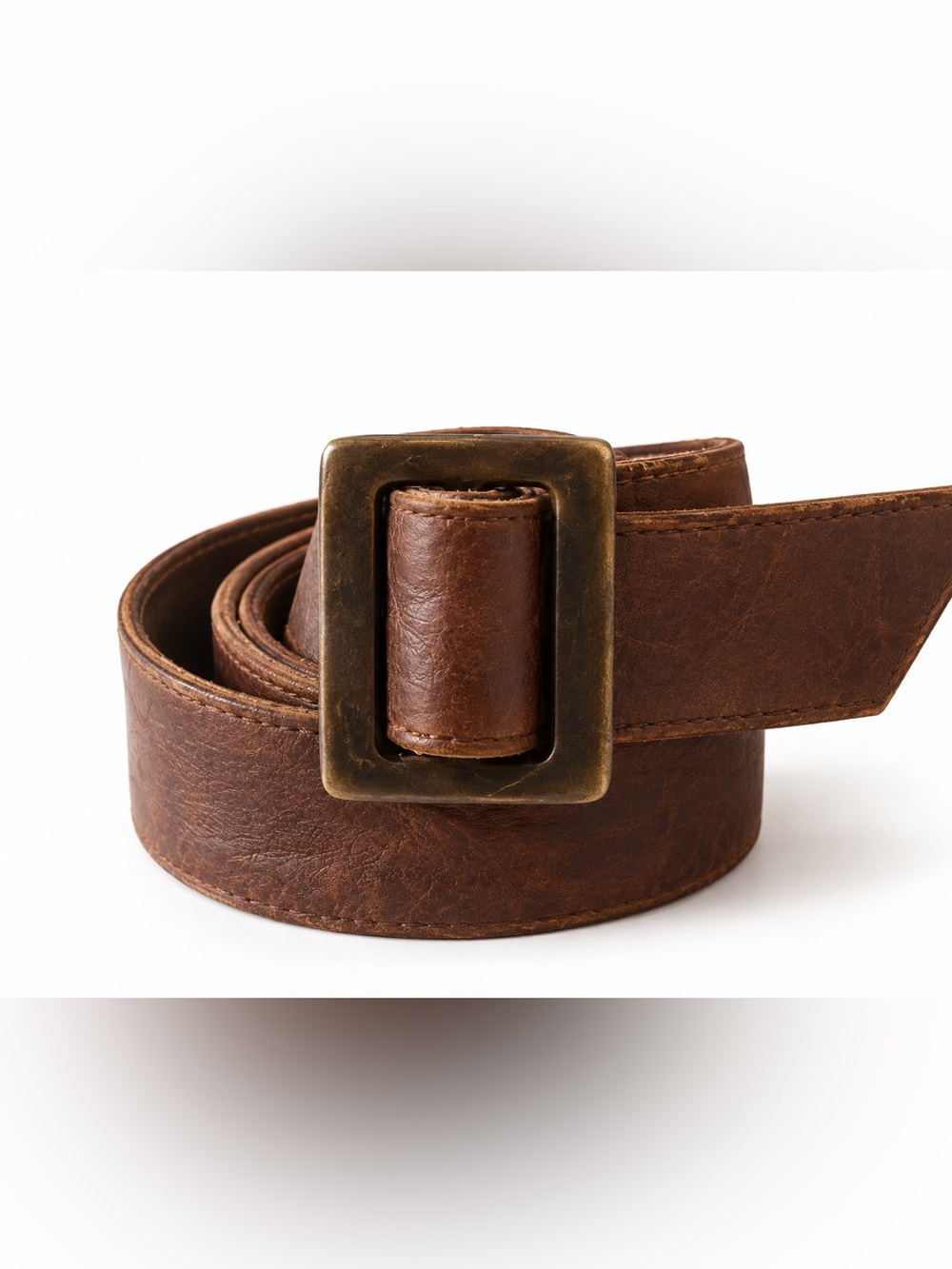 Women’s Wide Distressed Leather Belt with Rectangular Buckle 90’s Y2K Grunge